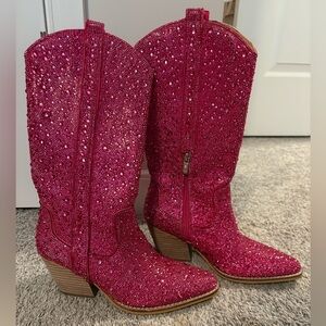 Cozzy Girl Pink Rhinestone Cowgirl Boots